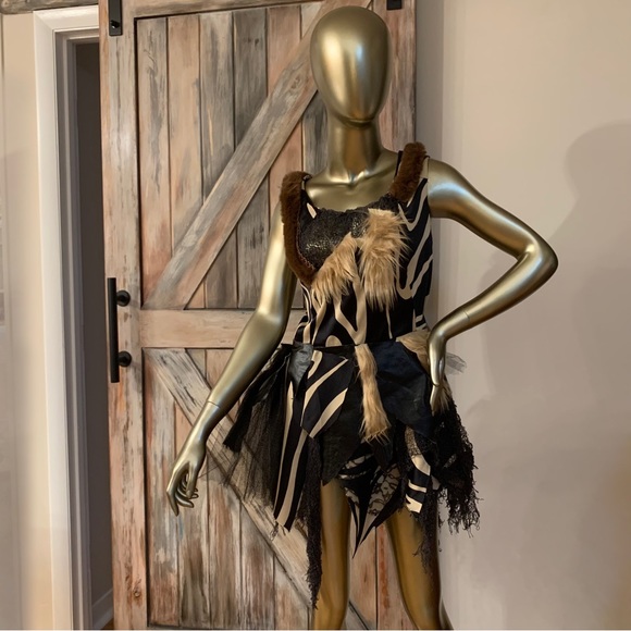 Animal Print Mini Dress With Fur Size 12 - Picture 1 of 8